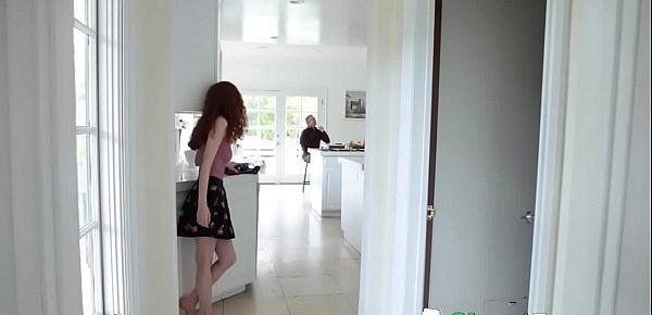  Sneaky Daughter Abbey Rain Spreads Her Hairy Ginger Pussy For Stepdad